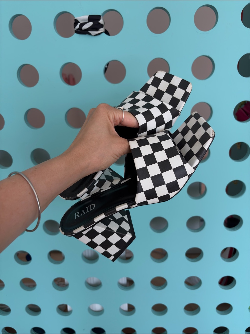 Checkered Square Toe Heels